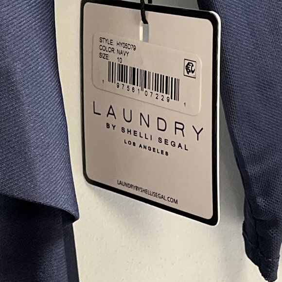 Laundry by Shelli Segal Dress 10 Blue Mesh Asymmetric Bodice Jersey Knit Midi - Picture 3 of 11